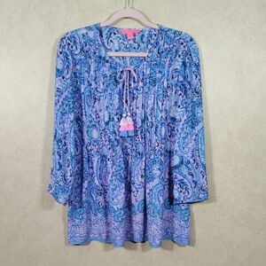 05137 Lilly Pulitzer blue & pink Marlina 3/4 tunic top M